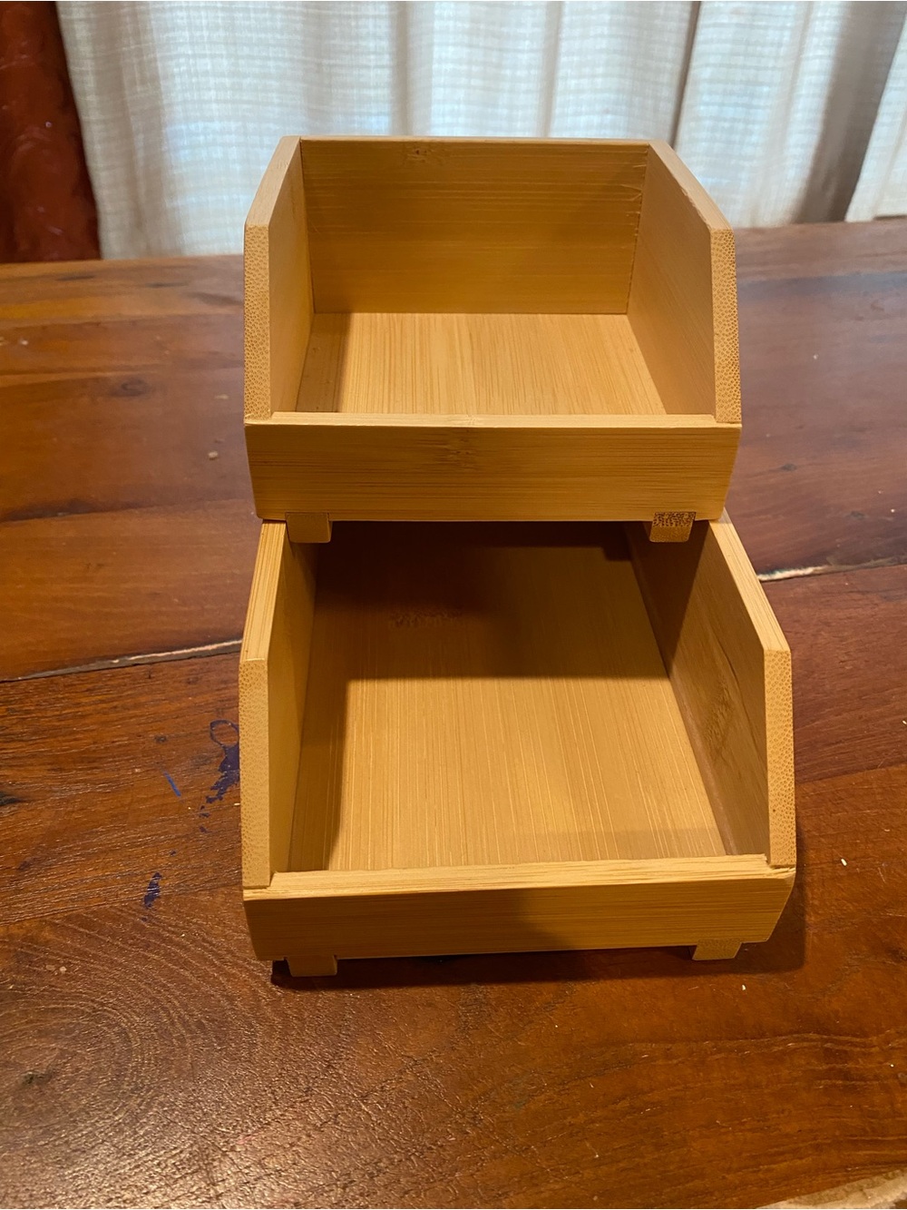Bamboo Stackable/ Sliding Storage Trays - Natural Bamboo Desk- Kitchen Organizer